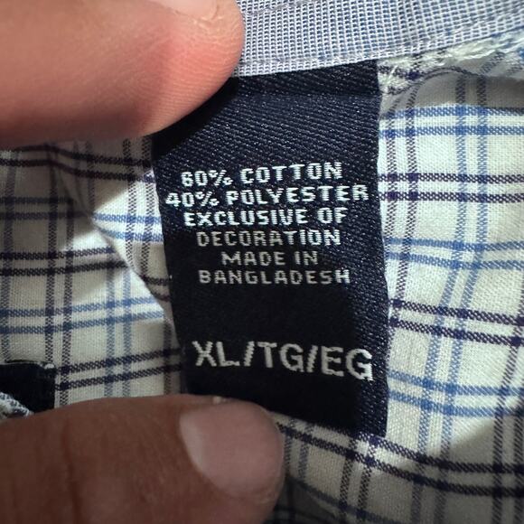 Chaps Easy Care Blue White Check Dress Shirt Men’s XL Wrinkle-Resistant - Picture 7 of 8